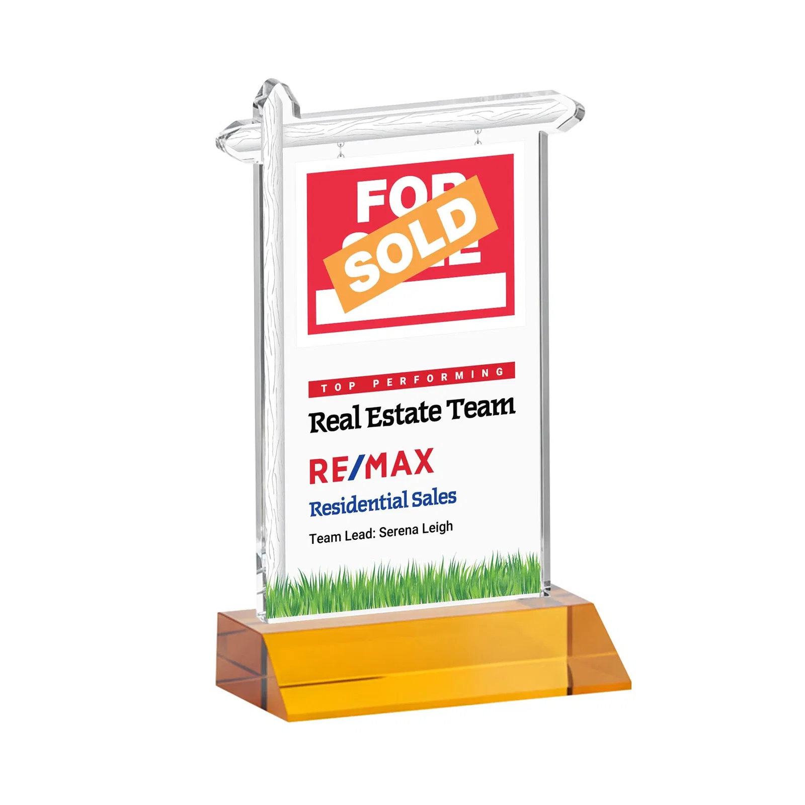Branded Starfire Crystal Property Sign Award on Mitered Seam Base for donor appreciation