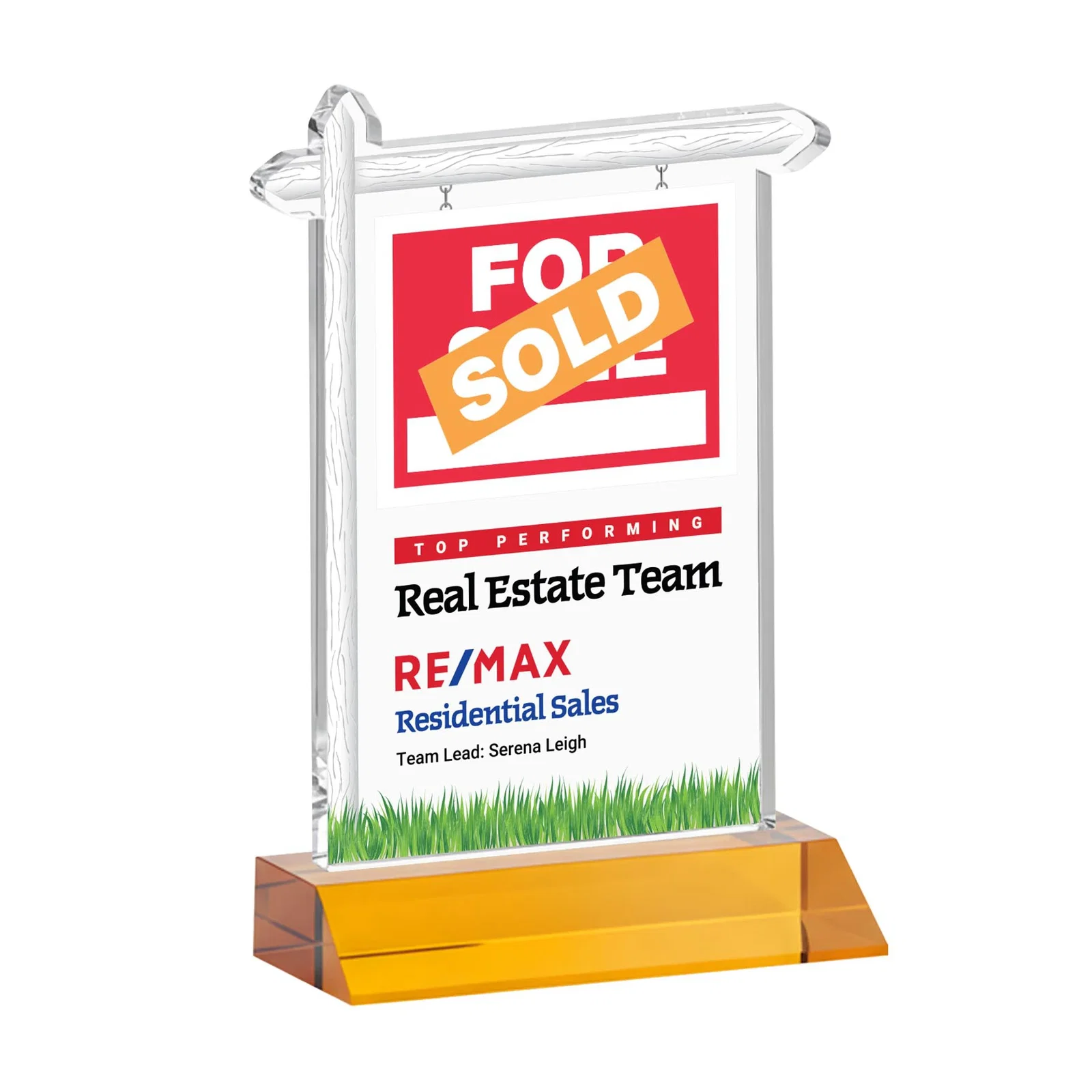 Branded Starfire Crystal Property Sign Award on Mitered Seam Base for graduation ceremonies