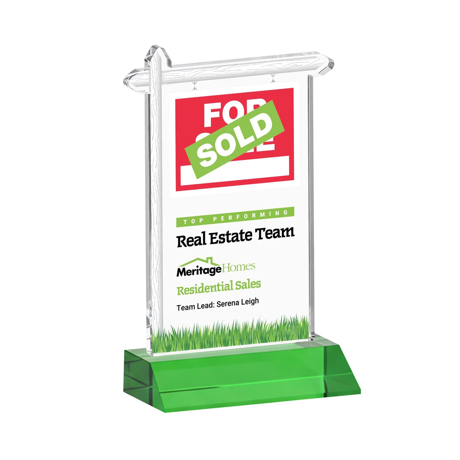 Branded Starfire Crystal Property Sign Award on Mitered Seam Base for dealer and partner awards