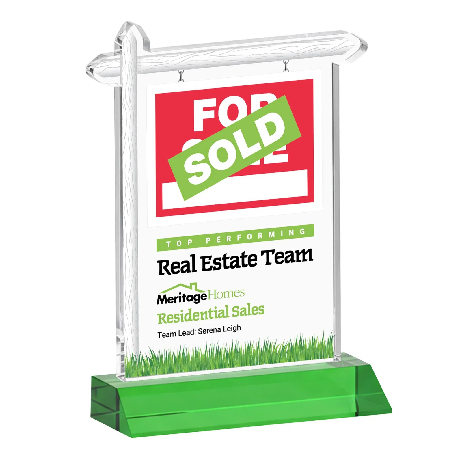 Custom printed Starfire Crystal Property Sign Award on Mitered Seam Base for employee recognition