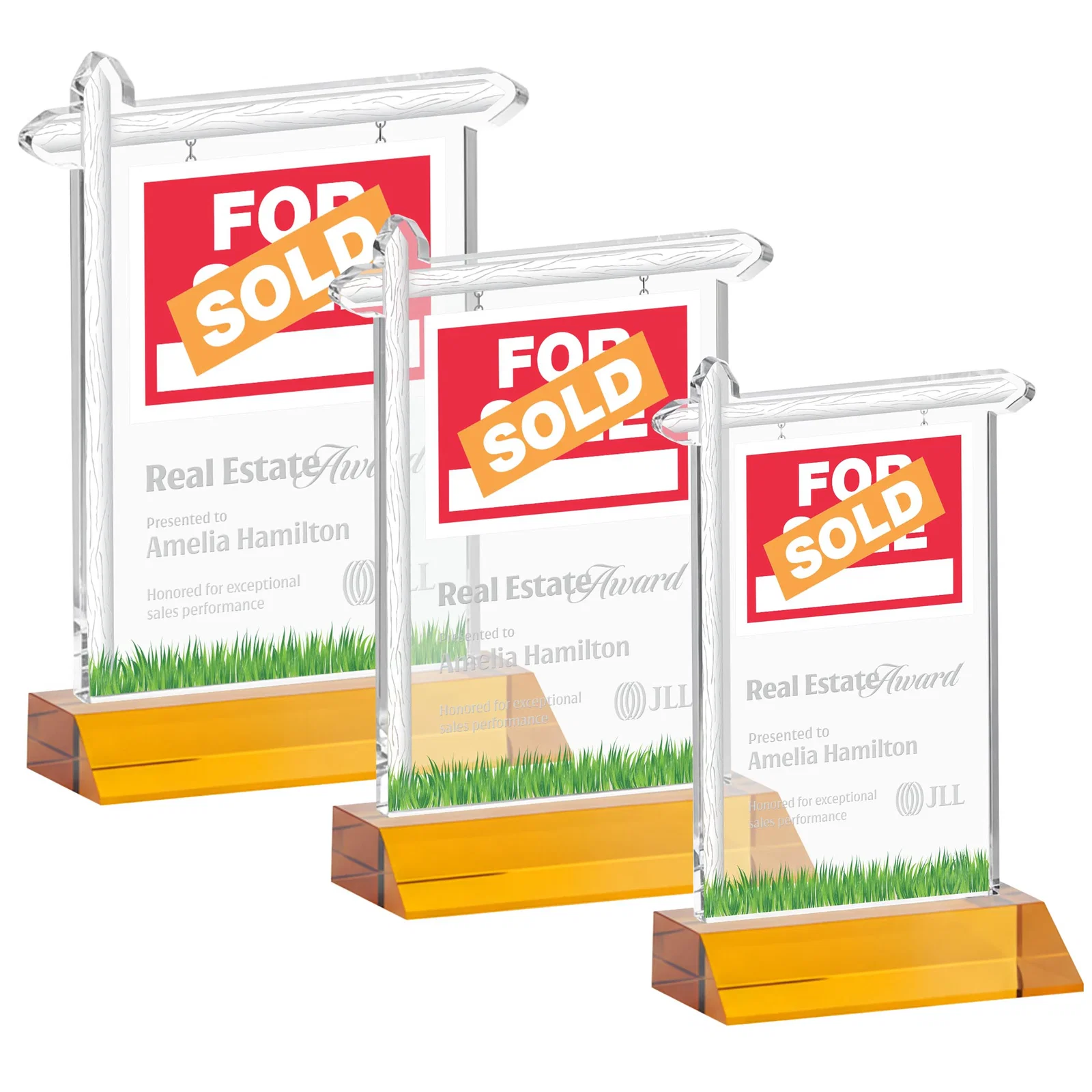 Custom Starfire Crystal Property Sign Award on Mitered Seam Base for team milestone celebrations