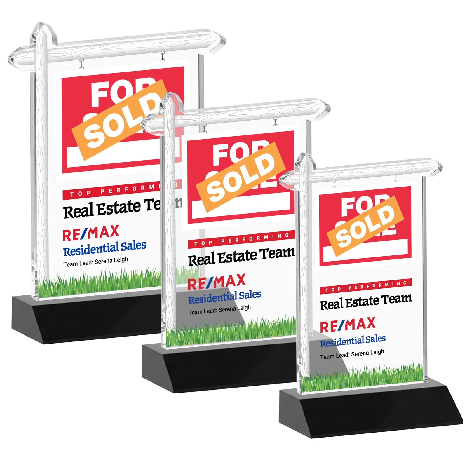 Custom printed Starfire Crystal Property Sign Award on Mitered Seam Base for corporate award ceremonies