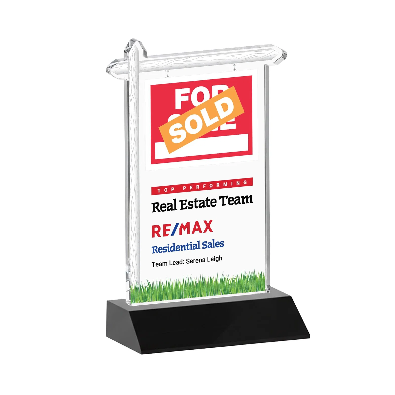 Custom printed Starfire Crystal Property Sign Award on Mitered Seam Base for service anniversary gifts