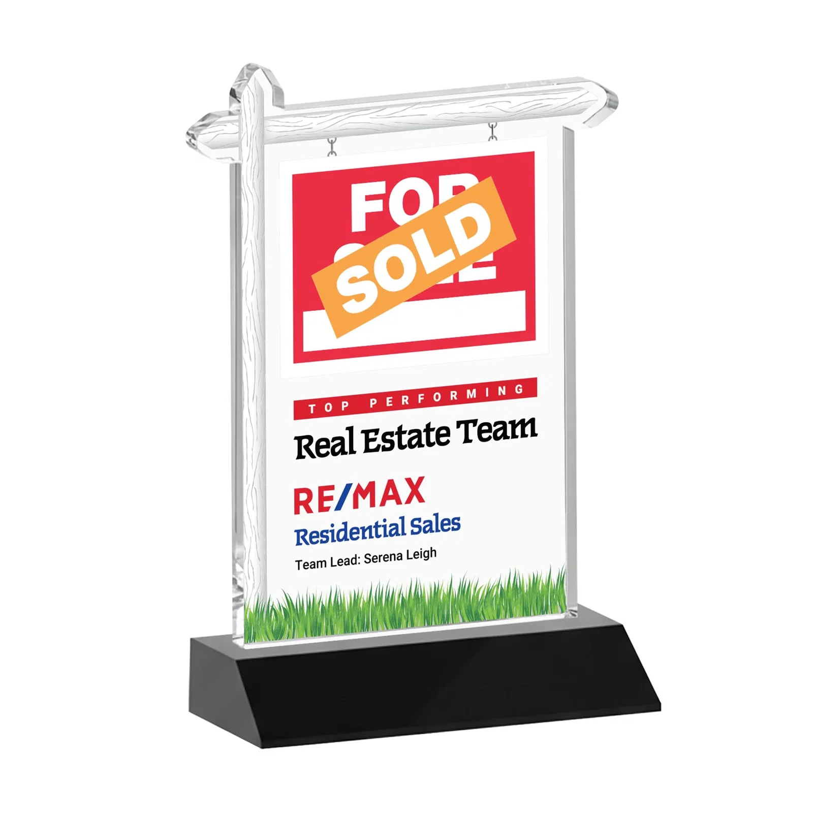 Custom printed Starfire Crystal Property Sign Award on Mitered Seam Base for sales achievement awards