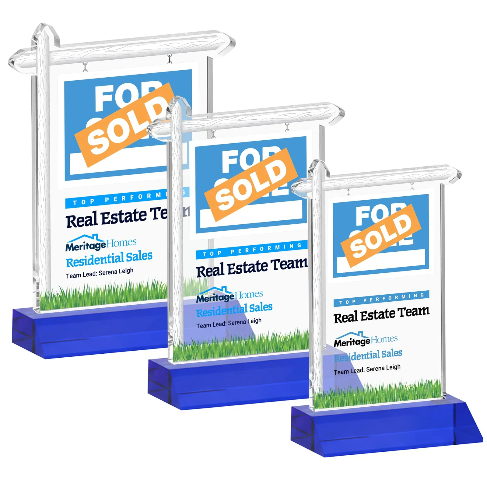 Custom printed Starfire Crystal Property Sign Award on Mitered Seam Base for donor appreciation
