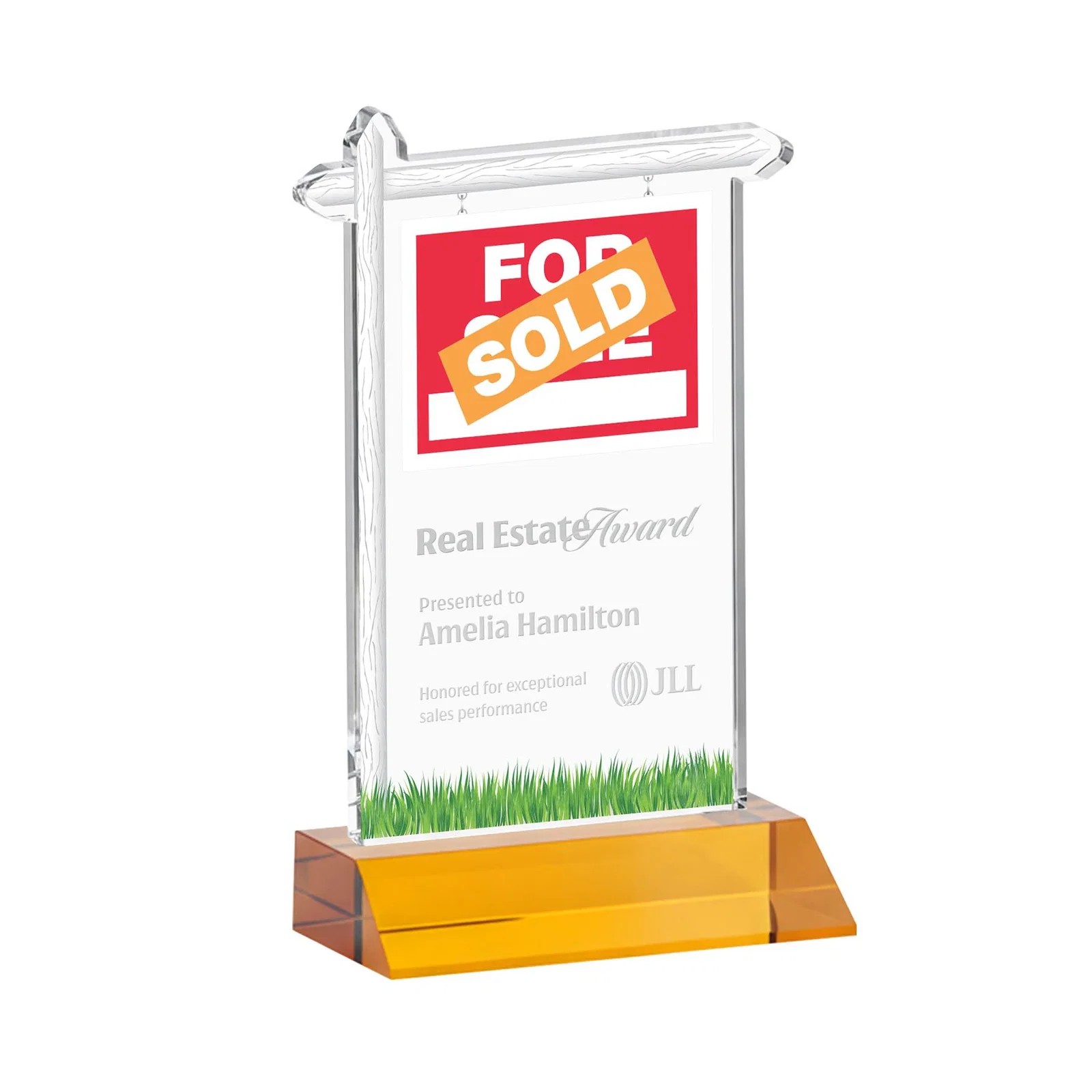 Custom Starfire Crystal Property Sign Award on Mitered Seam Base for donor appreciation