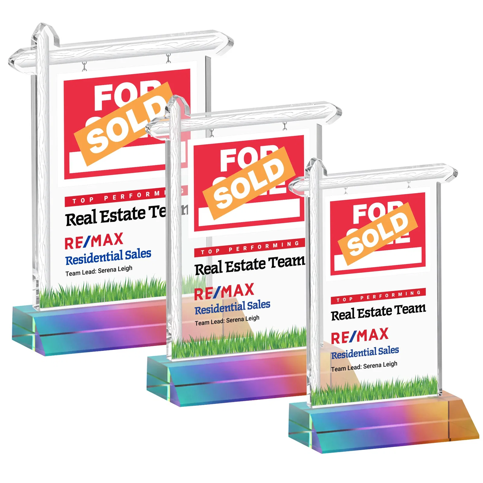 Custom printed Starfire Crystal Property Sign Award on Mitered Seam Base for dealer and partner awards