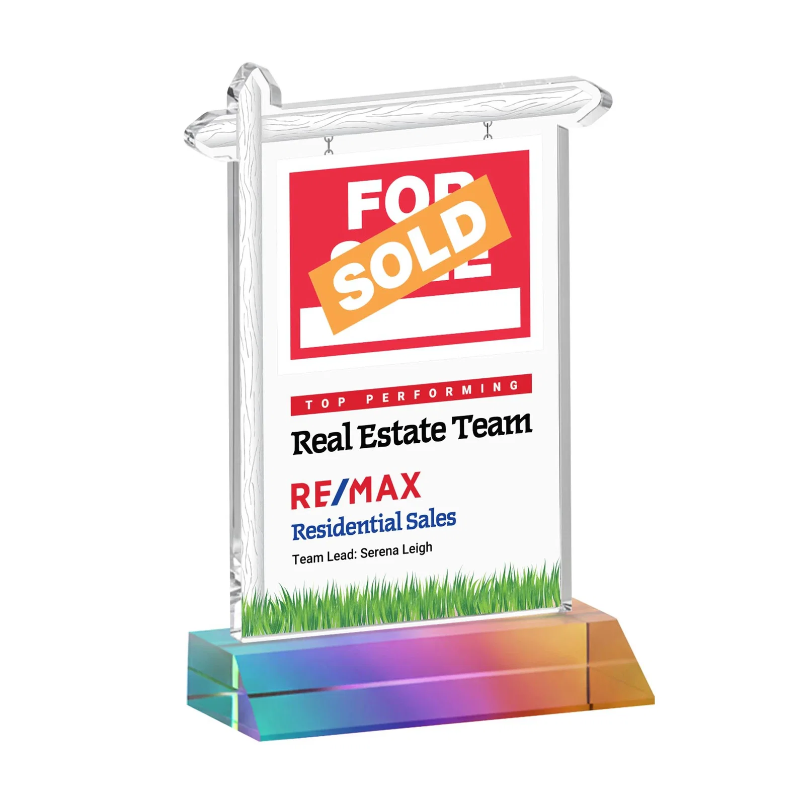 Customized Starfire Crystal Property Sign Award on Mitered Seam Base for employee recognition