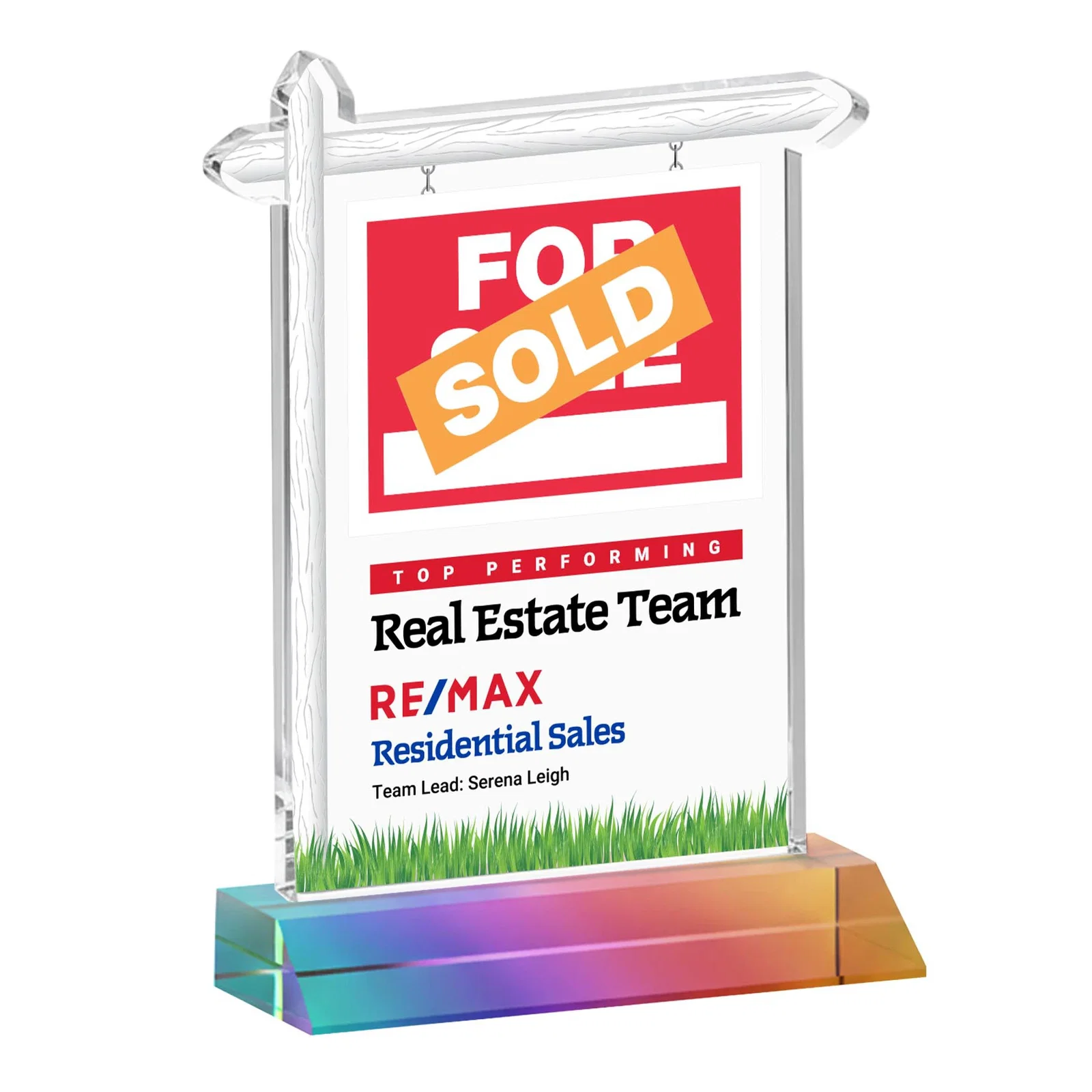 Customized Starfire Crystal Property Sign Award on Mitered Seam Base for corporate award ceremonies
