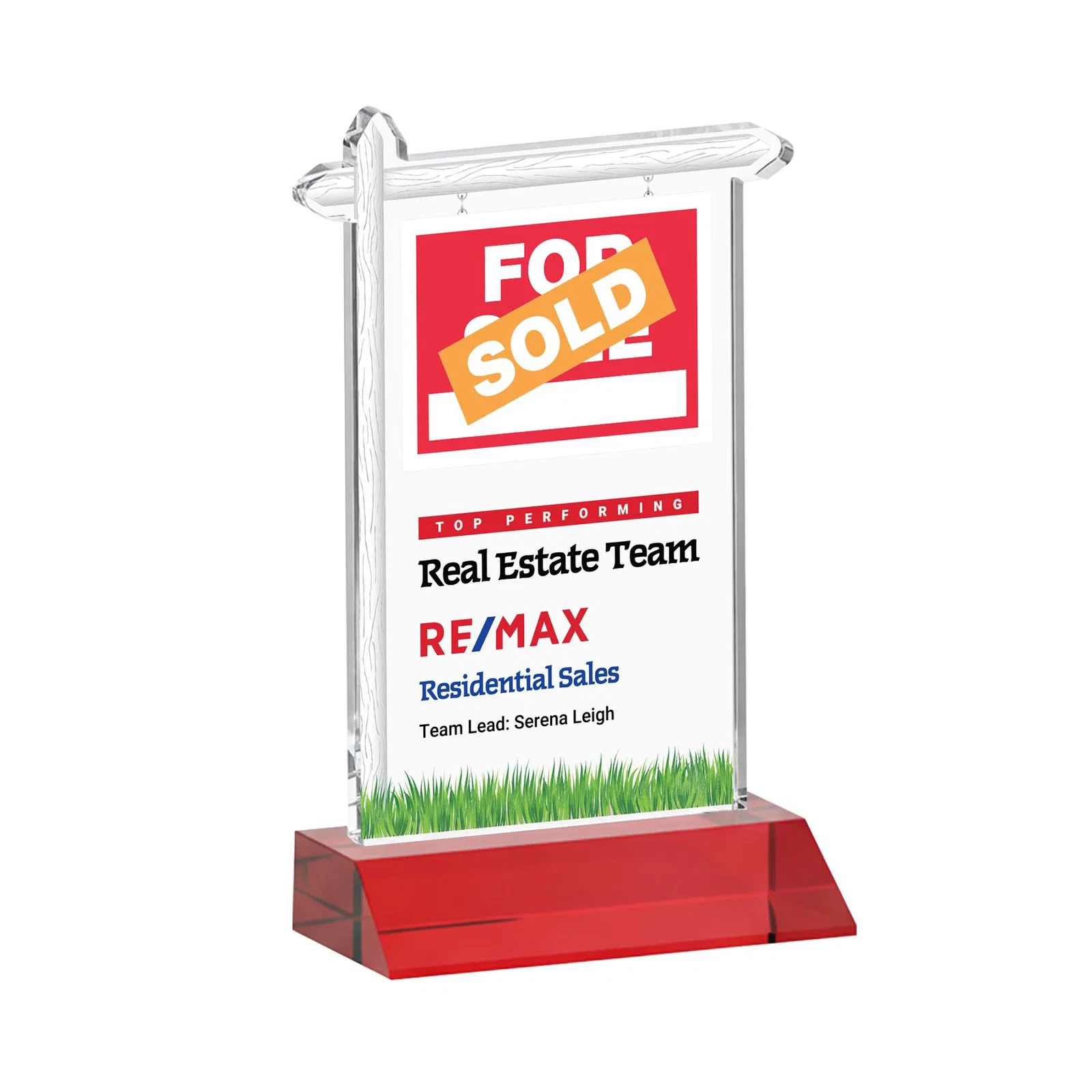 Customized Starfire Crystal Property Sign Award on Mitered Seam Base for sales achievement awards