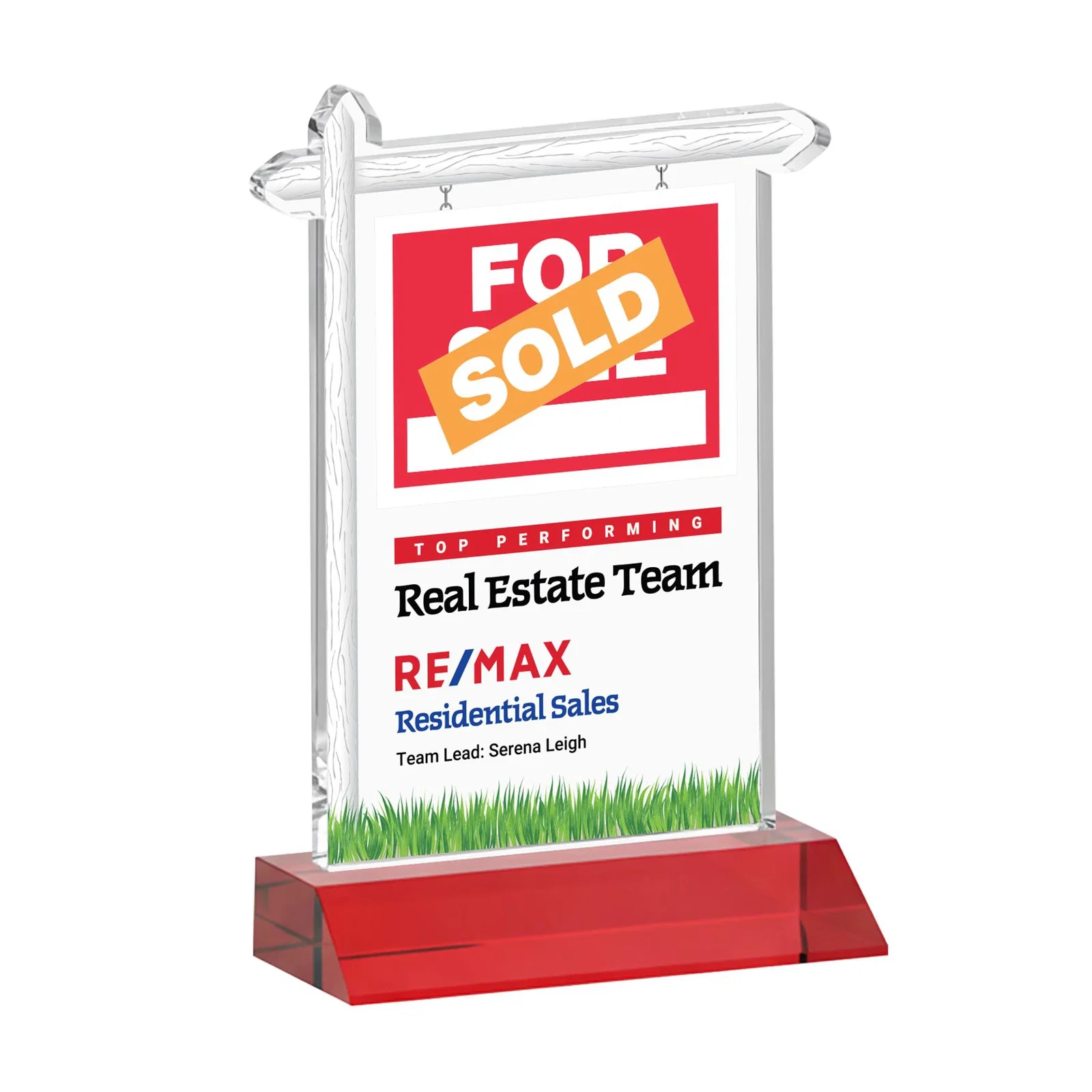 Customized Starfire Crystal Property Sign Award on Mitered Seam Base for retirement presentations