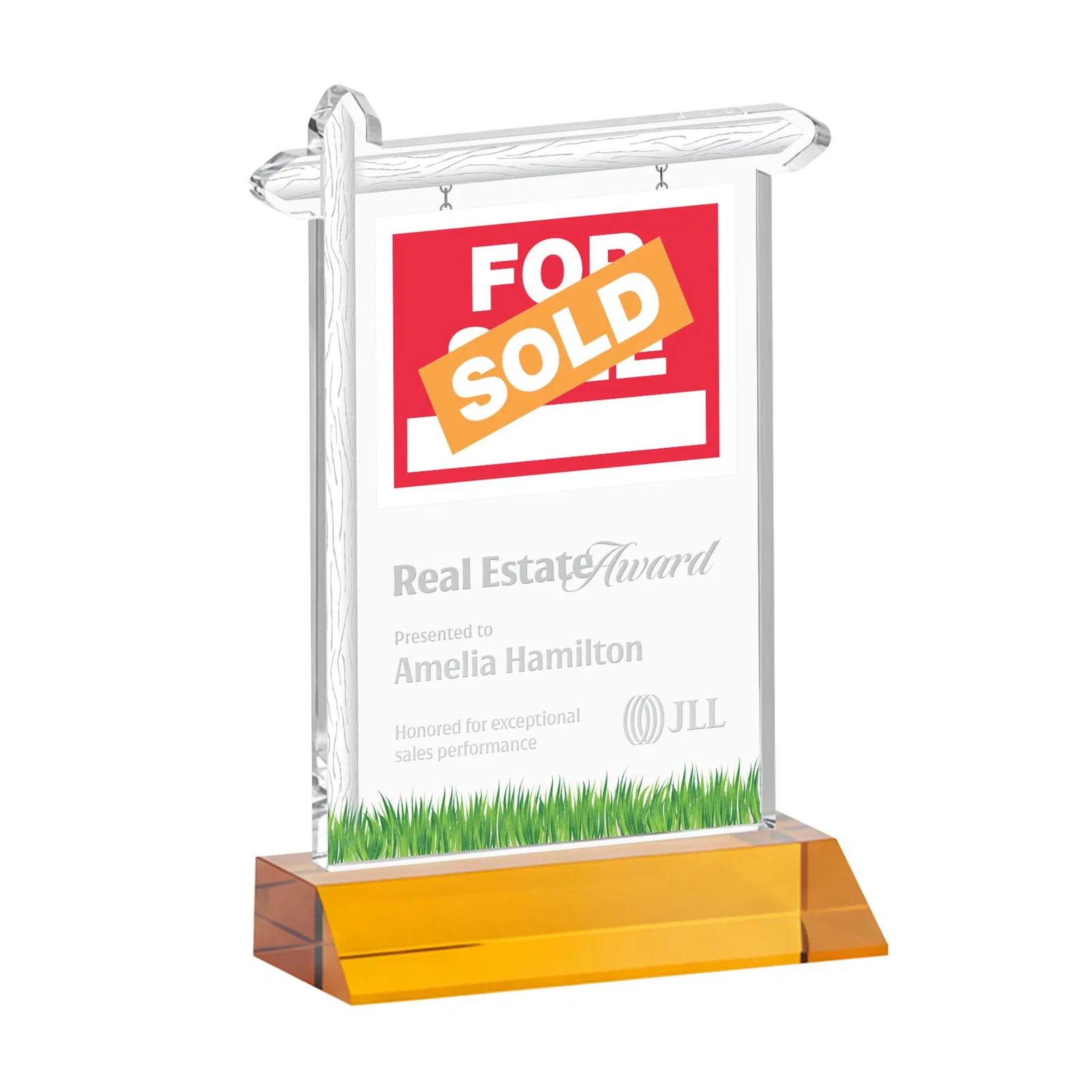 Custom Starfire Crystal Property Sign Award on Mitered Seam Base for graduation ceremonies