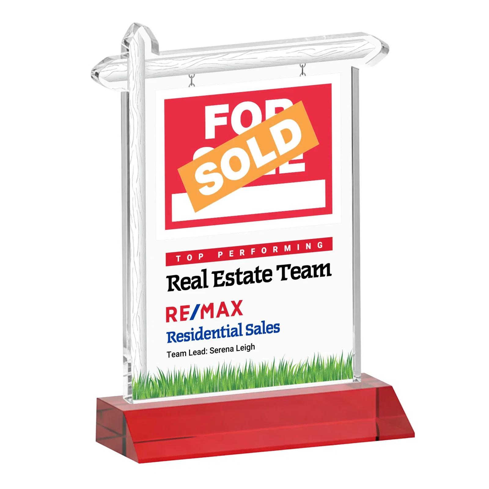 Customized Starfire Crystal Property Sign Award on Mitered Seam Base for team milestone celebrations