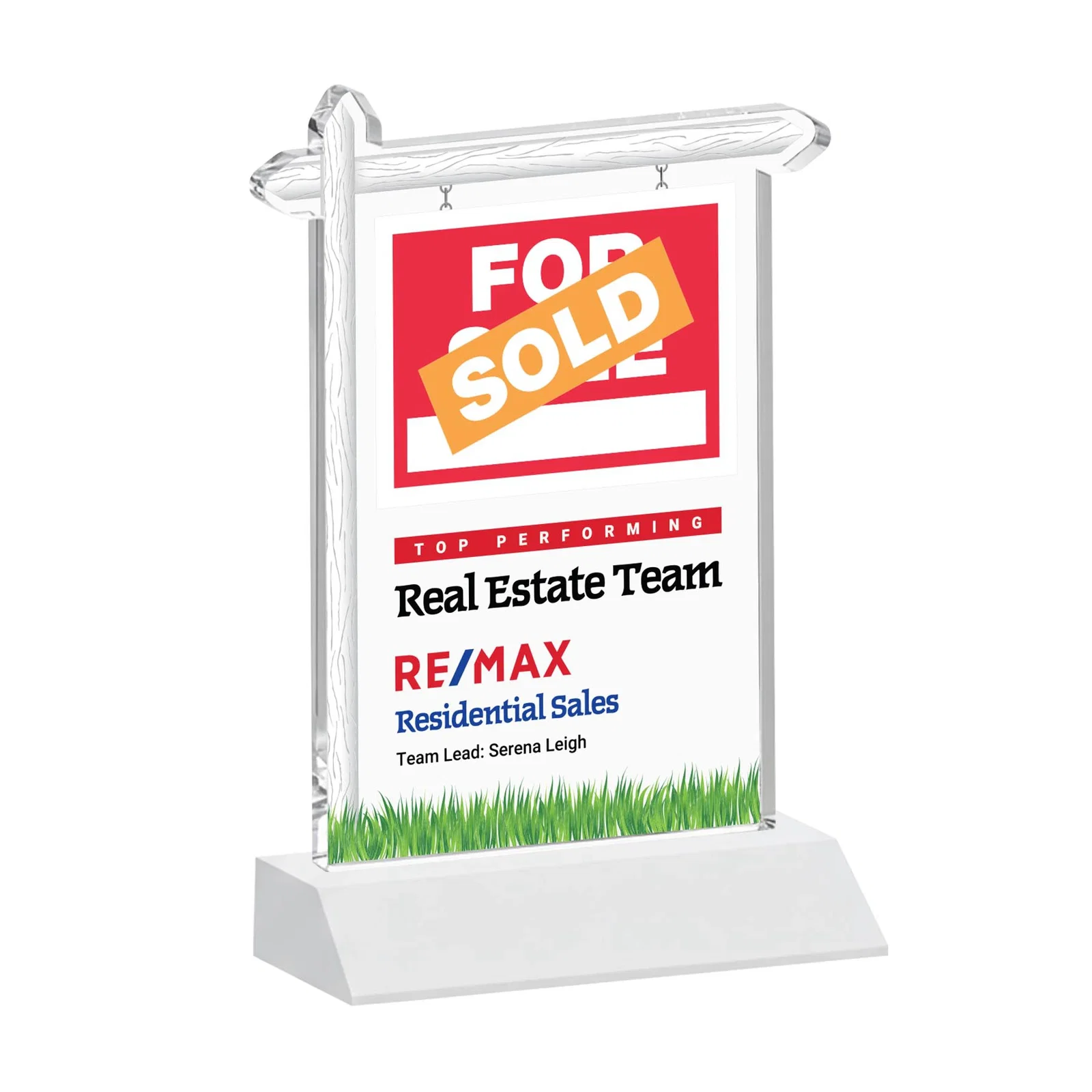 Custom engraved Starfire Crystal Property Sign Award on Mitered Seam Base for employee recognition