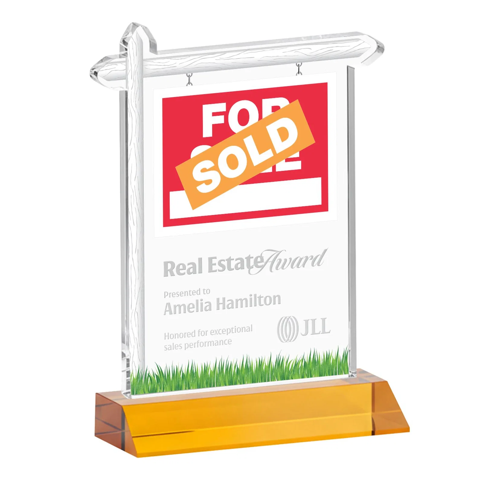 Custom Starfire Crystal Property Sign Award on Mitered Seam Base for safety achievement programs