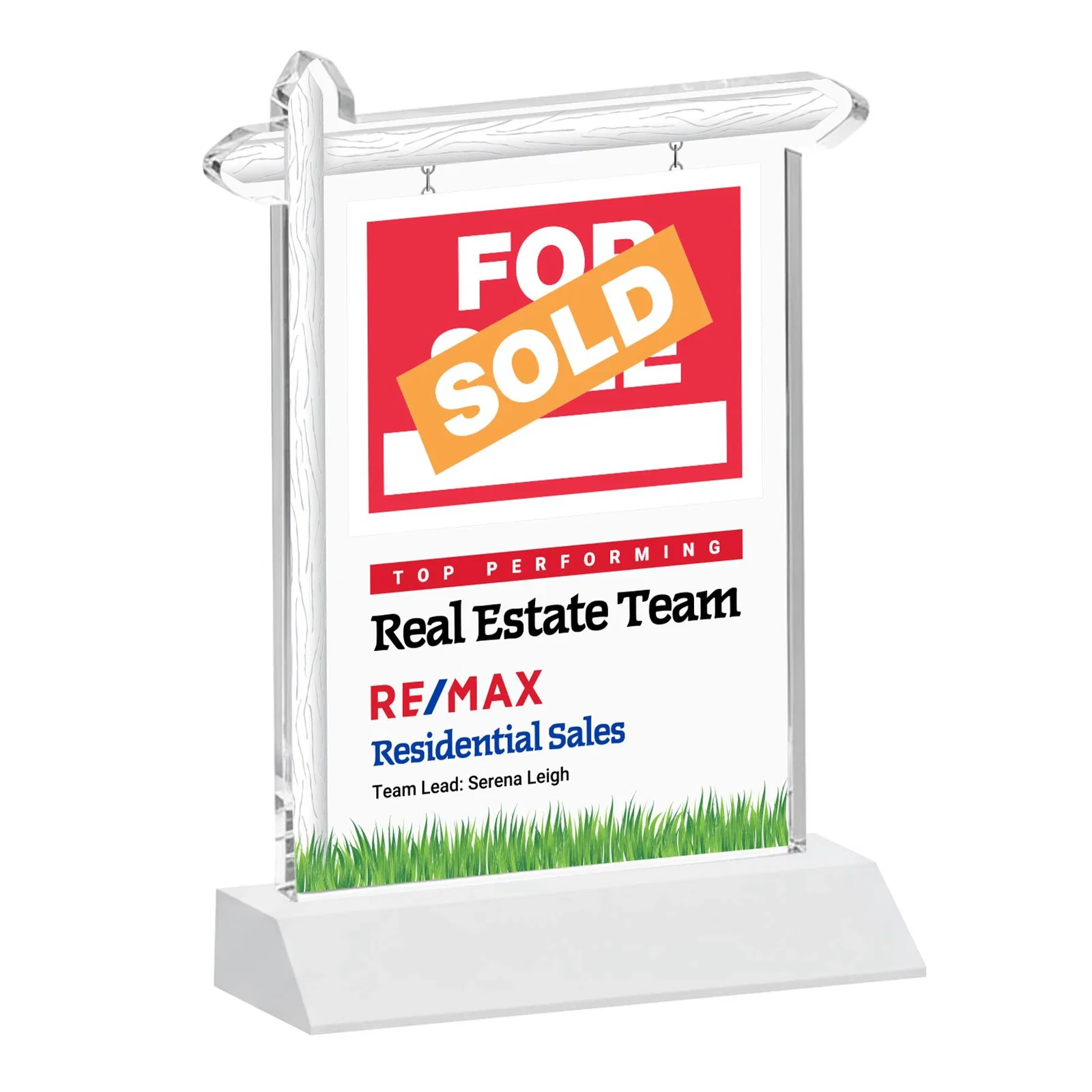 Custom engraved Starfire Crystal Property Sign Award on Mitered Seam Base for corporate award ceremonies