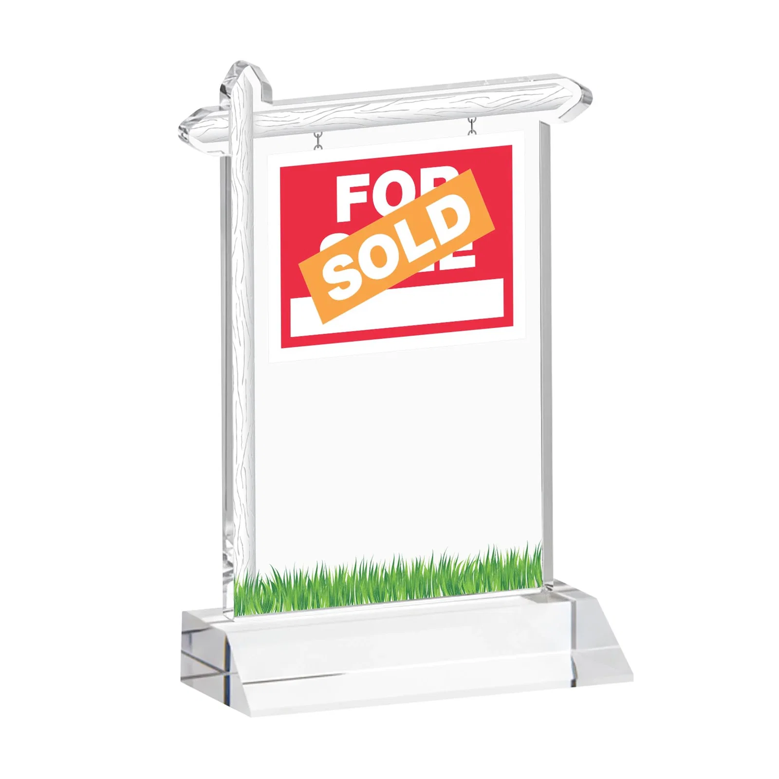 Custom engraved Starfire Crystal Property Sign Award on Mitered Seam Base for sales achievement awards