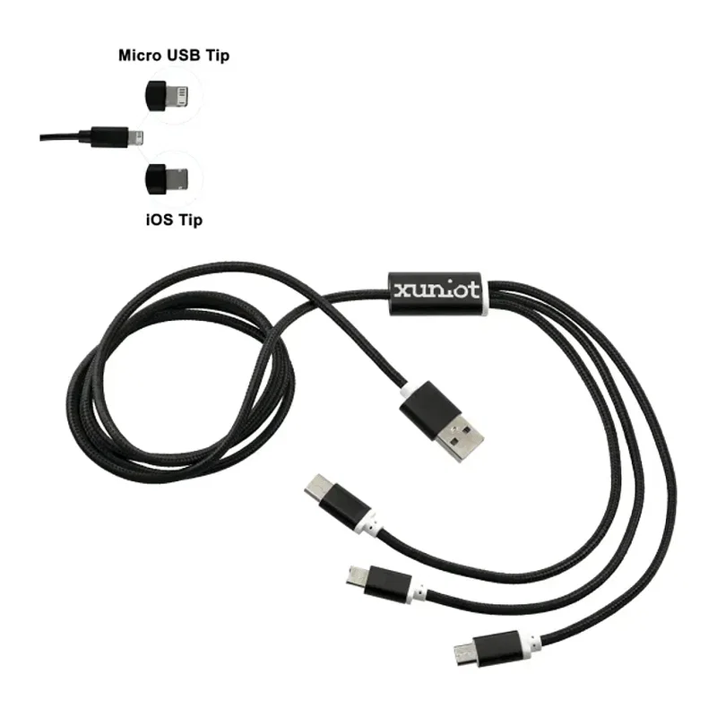 Custom Branded 3-in-1 Long Charging Cable - 47" — view 3