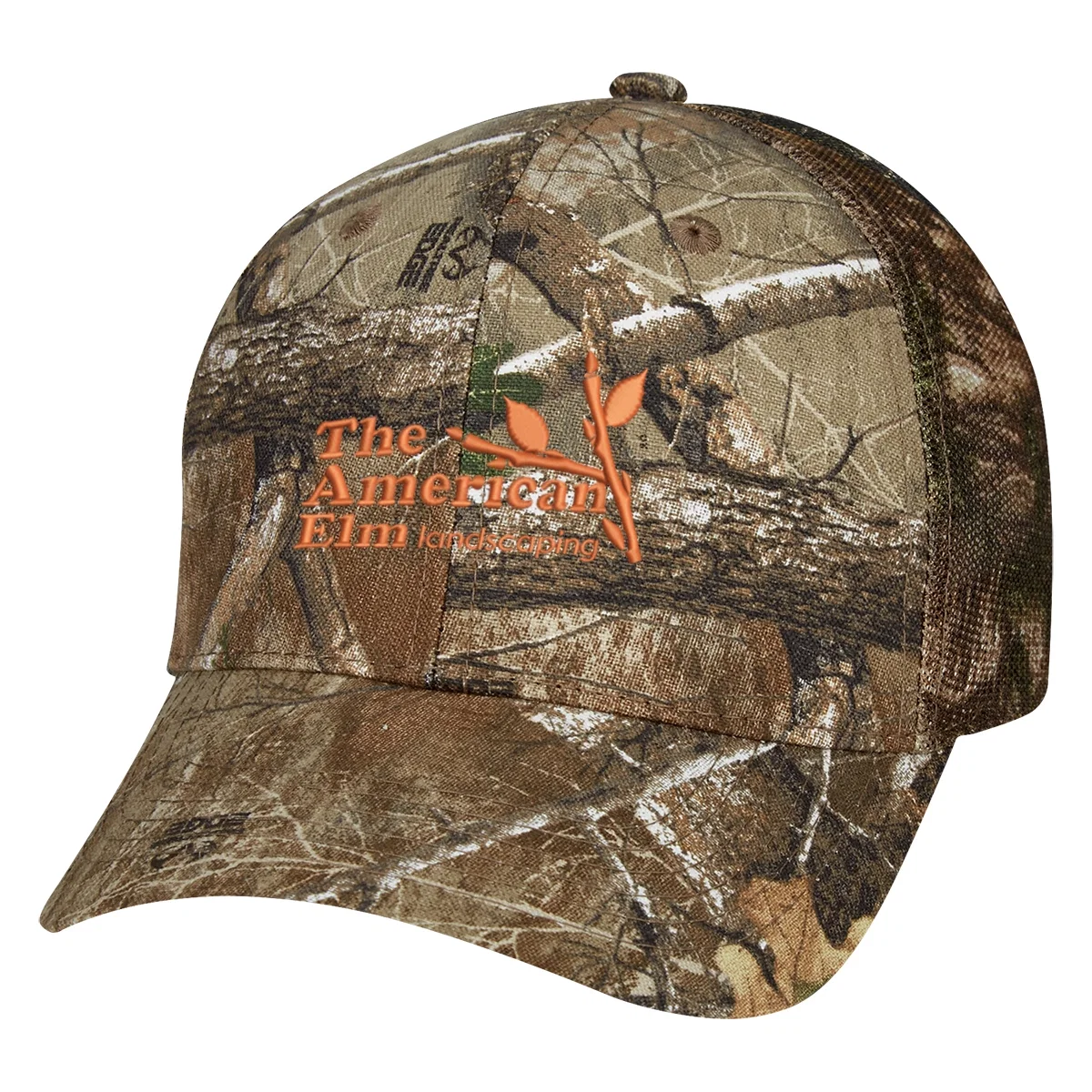 Mesh rear section shown from behind the camo hat