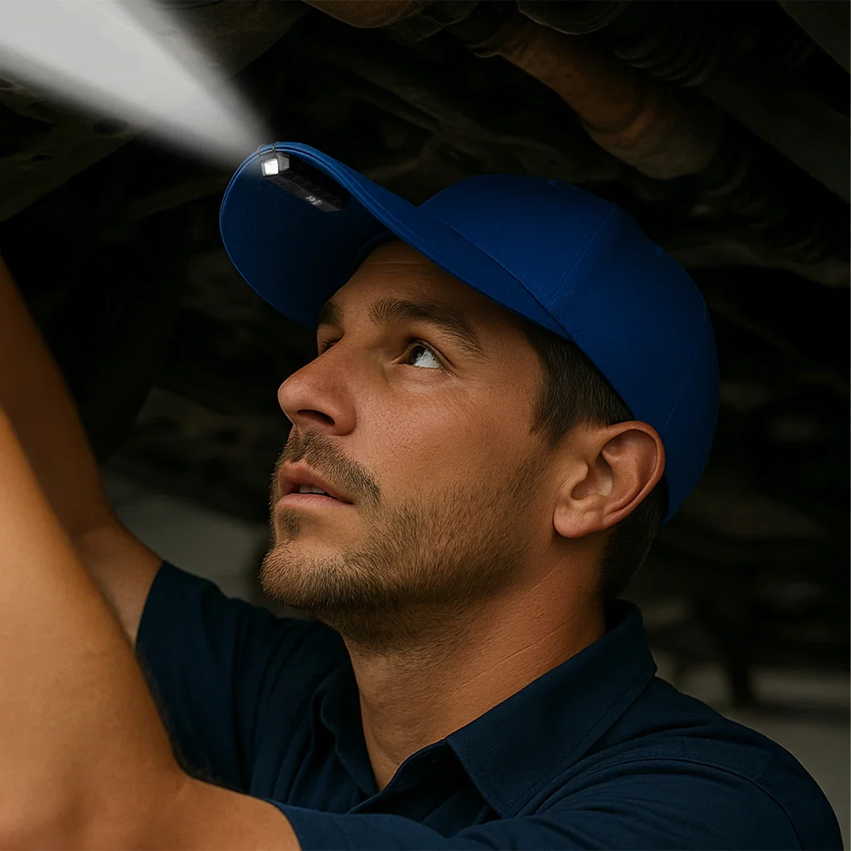Rechargeable Cap Safety Light being worn