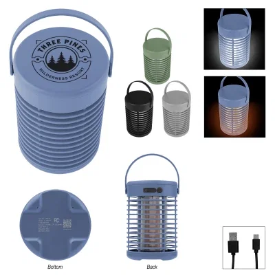 Black camping lantern with a flickering flame light mode