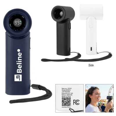 Rechargeable handheld turbo fan measuring four inches tall