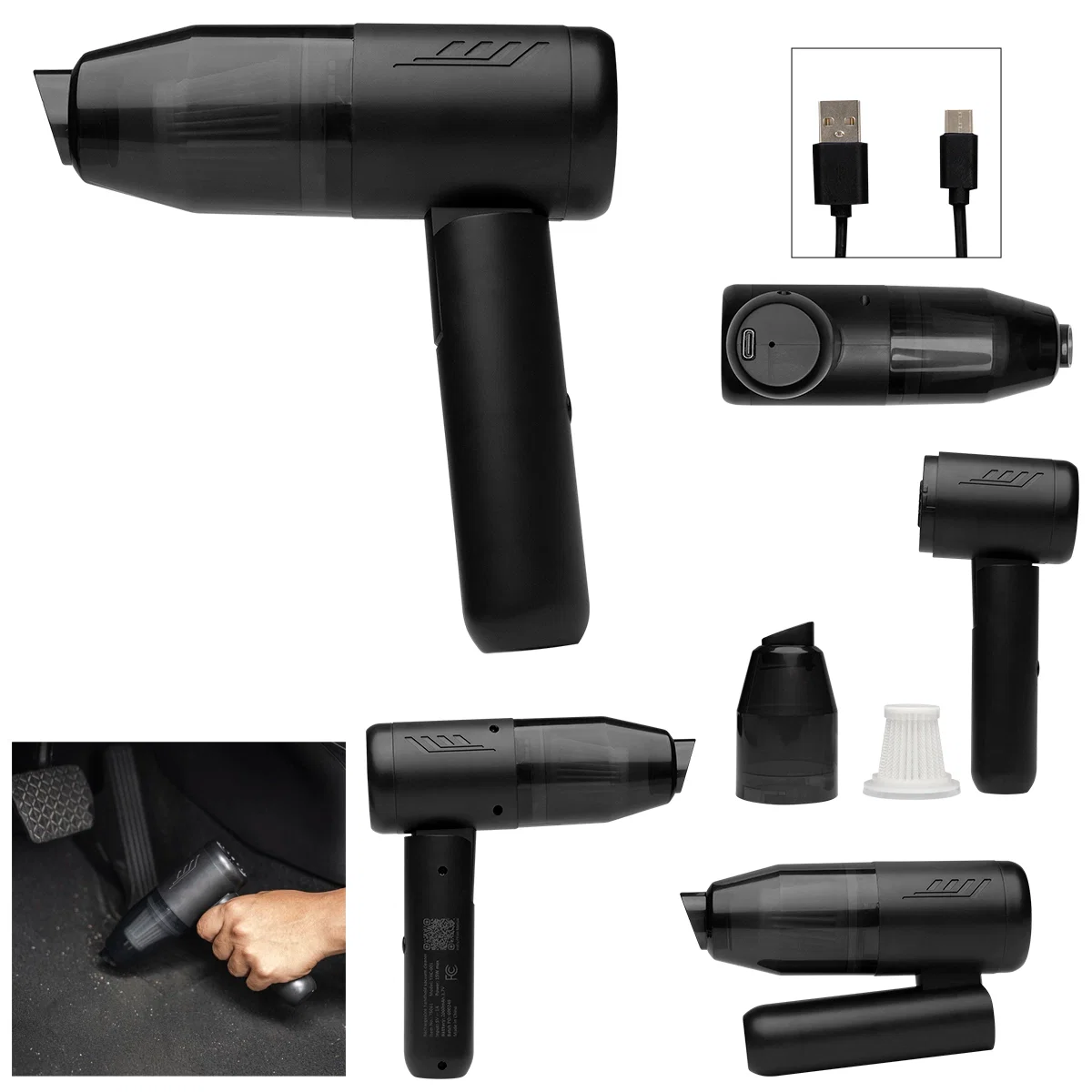 Side profile of the black vacuum