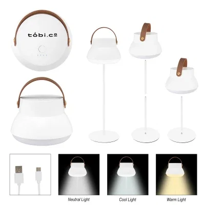 White and brown rechargeable lamp with a lift-off lantern top