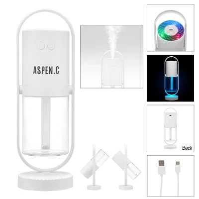 White rechargeable humidifier standing about eight inches tall