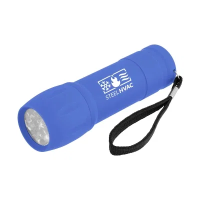 Rechargeable flashlight with a rubberized grip, four inches long