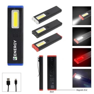 Slim black COB flashlight with a metal pocket clip