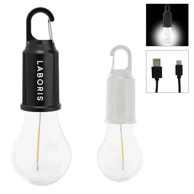 Black rechargeable vintage bulb light standing just over two inches tall