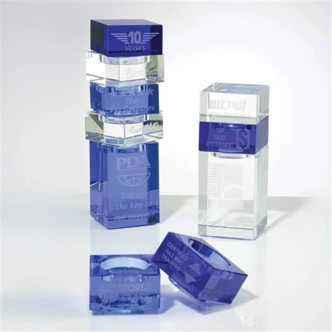 Custom Optical Crystal Tower Award with Uniform-Footprint Blocks for employee recognition