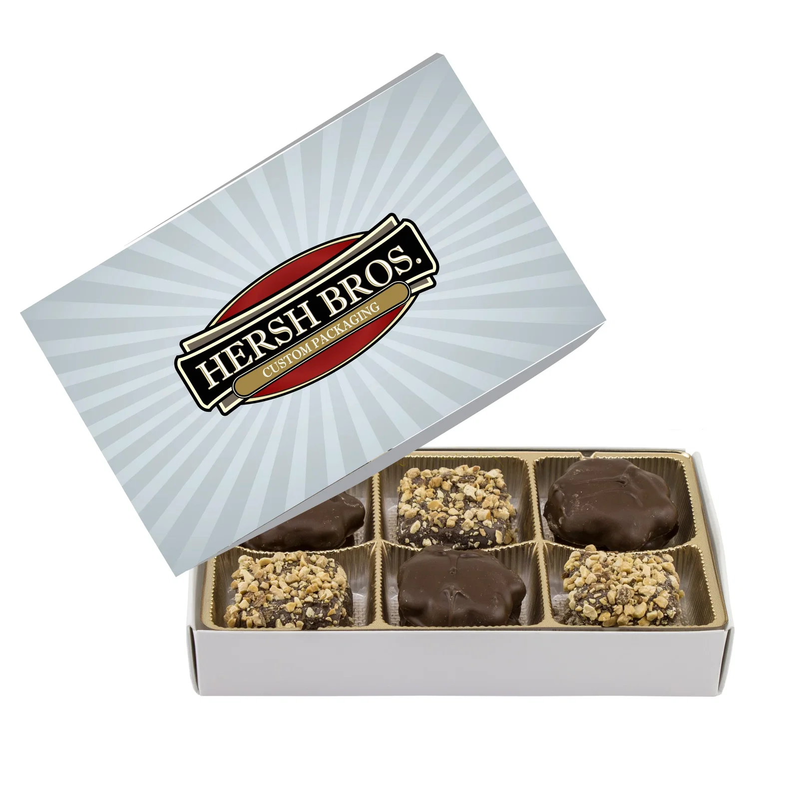 Shallow confection carton with a full color printed lid