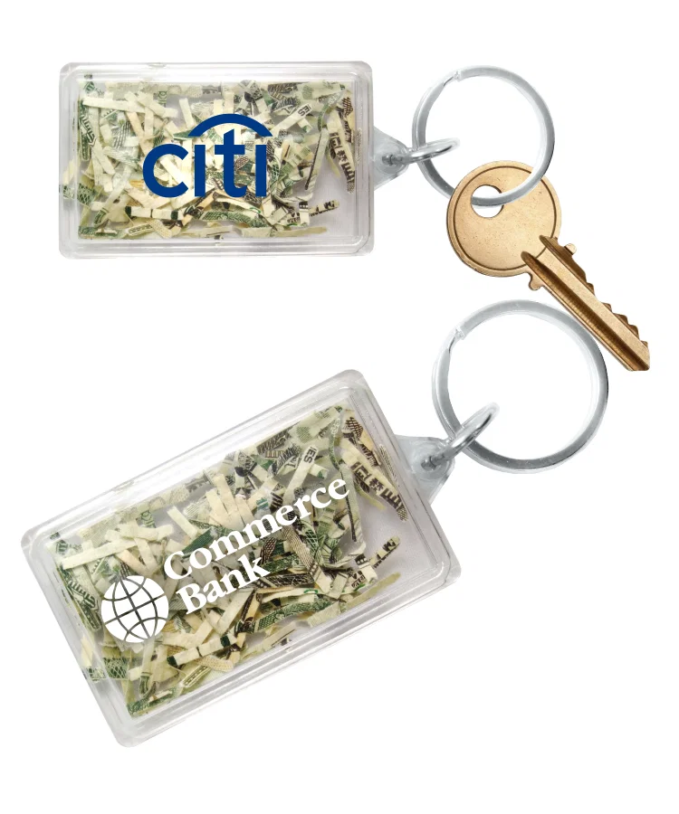 Rectangle Shaped Key Tag with Genuine US Currency Fill — view 2