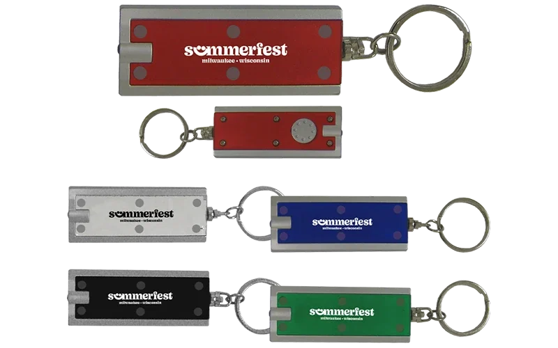 Rectangular Split-Ring LED Keychain Light. LED split-ring keychain light with a focused beam for finding keys in the dark
