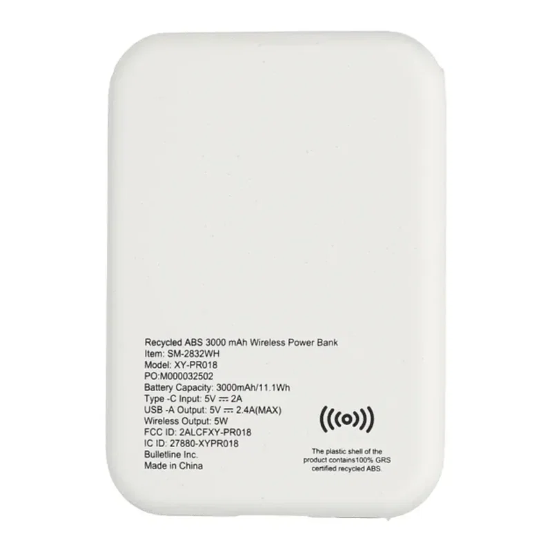 Recycled ABS 3000 mAh Wireless Power Bank — view 6