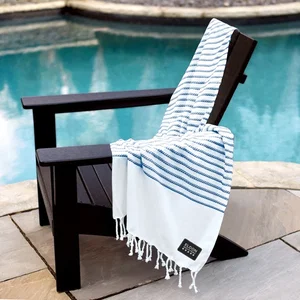 70% Recycled Cotton Striped Beach Blanket, 34" x 65", Laser Imprint