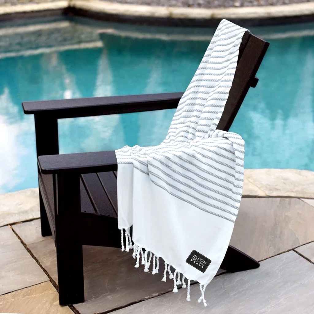 Recycled Beach Blanket — Gray - White Stripes — view 2