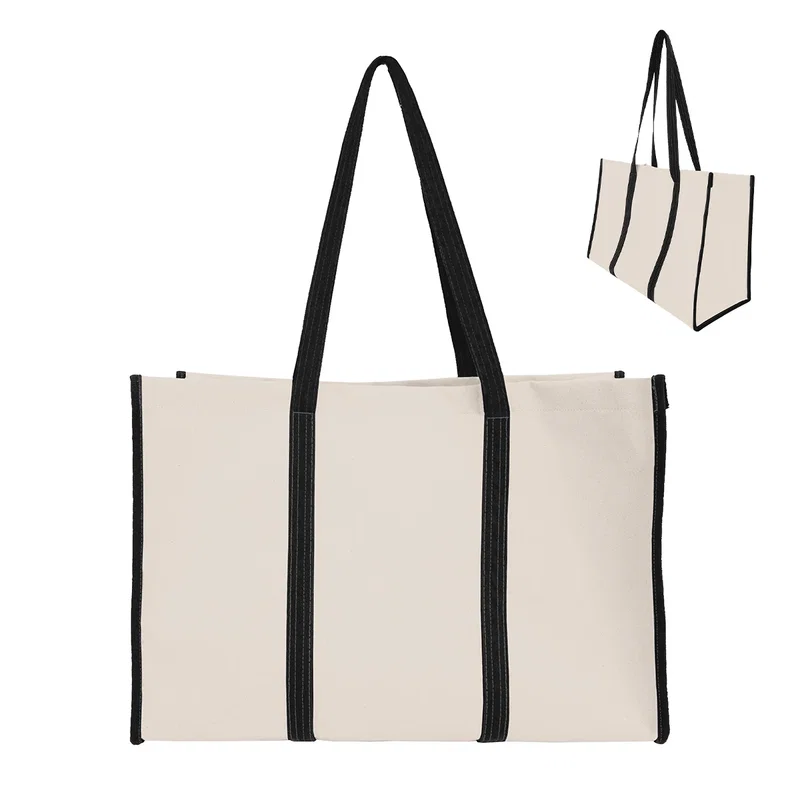 Handles gathered together as the carryall hangs at hip height