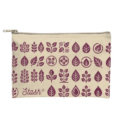 Recycled canvas pouch with a zipper closure across the top