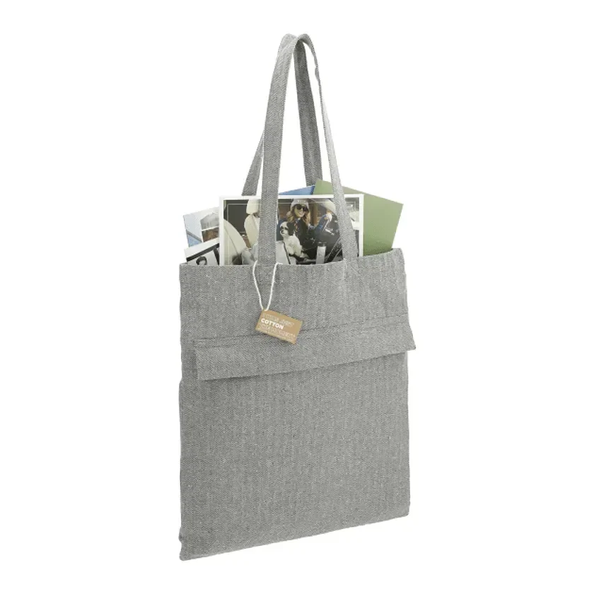 Recycled Cotton Herringbone Tote w/Zip Pocket 7oz — view 4