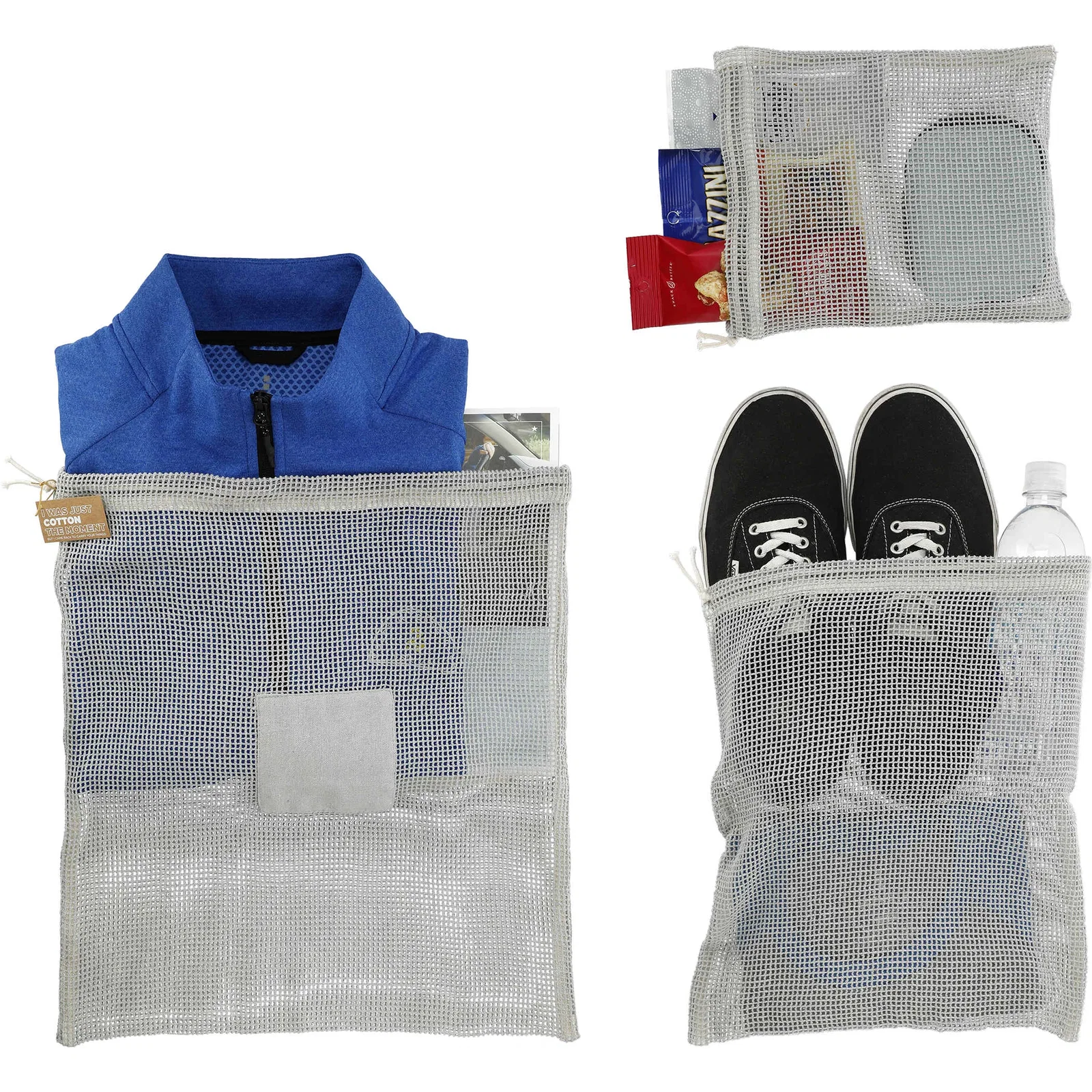 Custom Recycled Cotton Mesh Cinch Pouch Set (3 Piece) — view 6