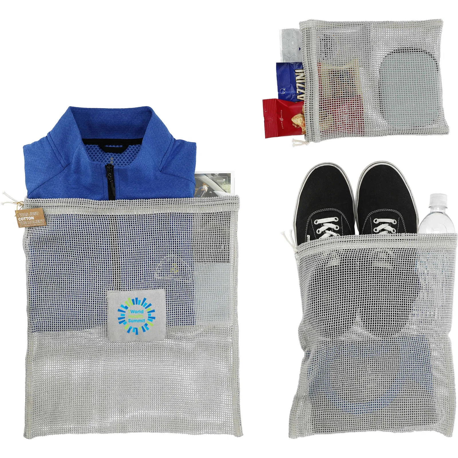 Custom Recycled Cotton Mesh Cinch Pouch Set (3 Piece) — view 8