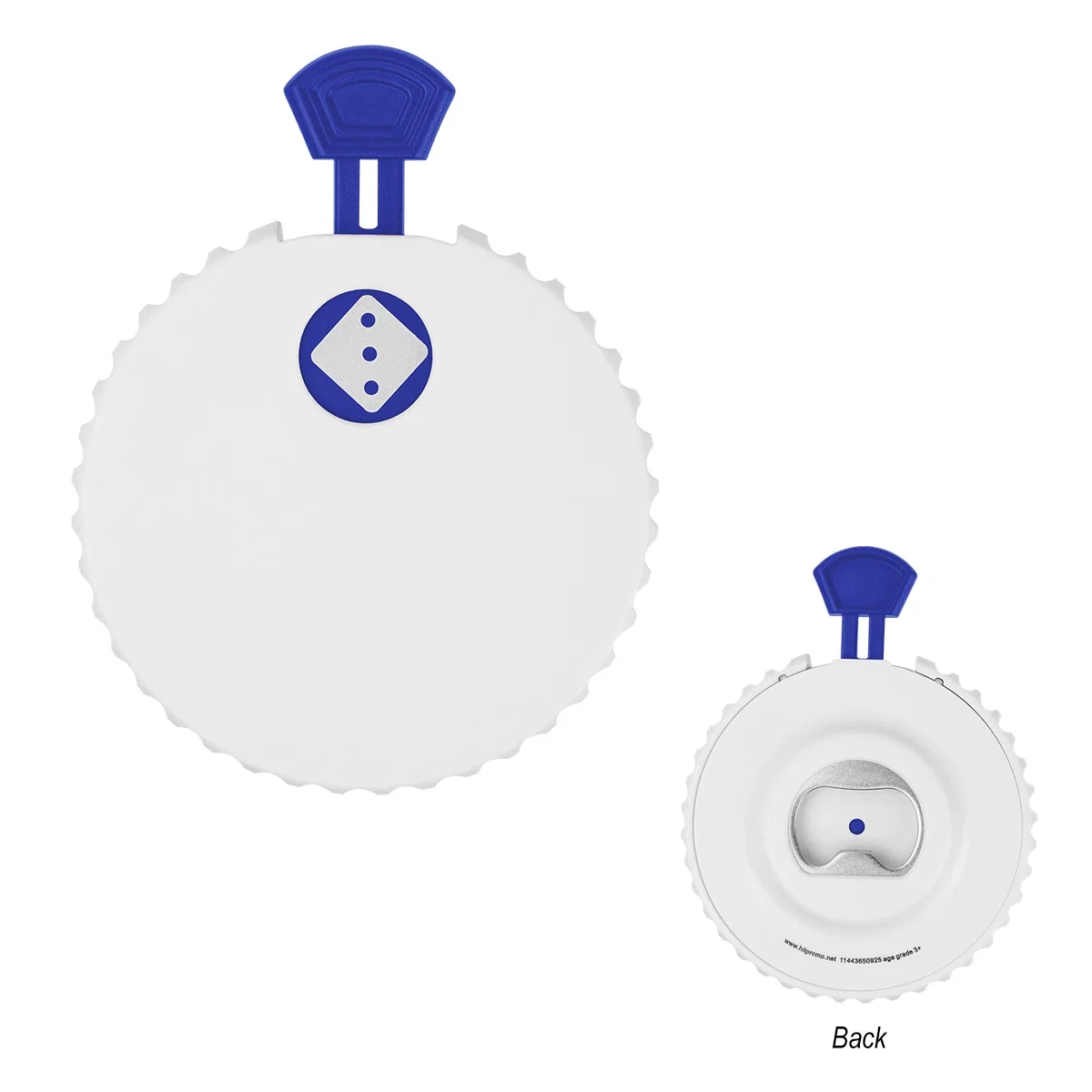 Dice shaped clicker with a bottle opener built in
