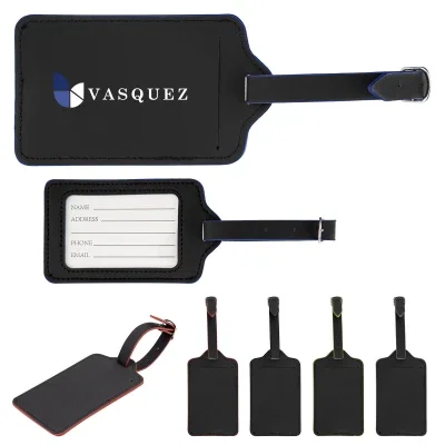 Black tag with gray trim viewed from the front
