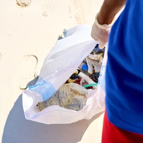 Recycled ocean plastic keychain wristlet material texture detail