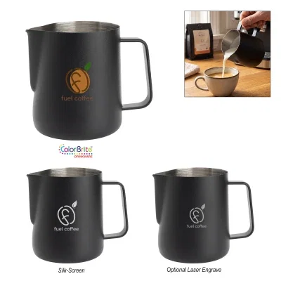 Small black recycled stainless steel serving pitcher for tabletop use.