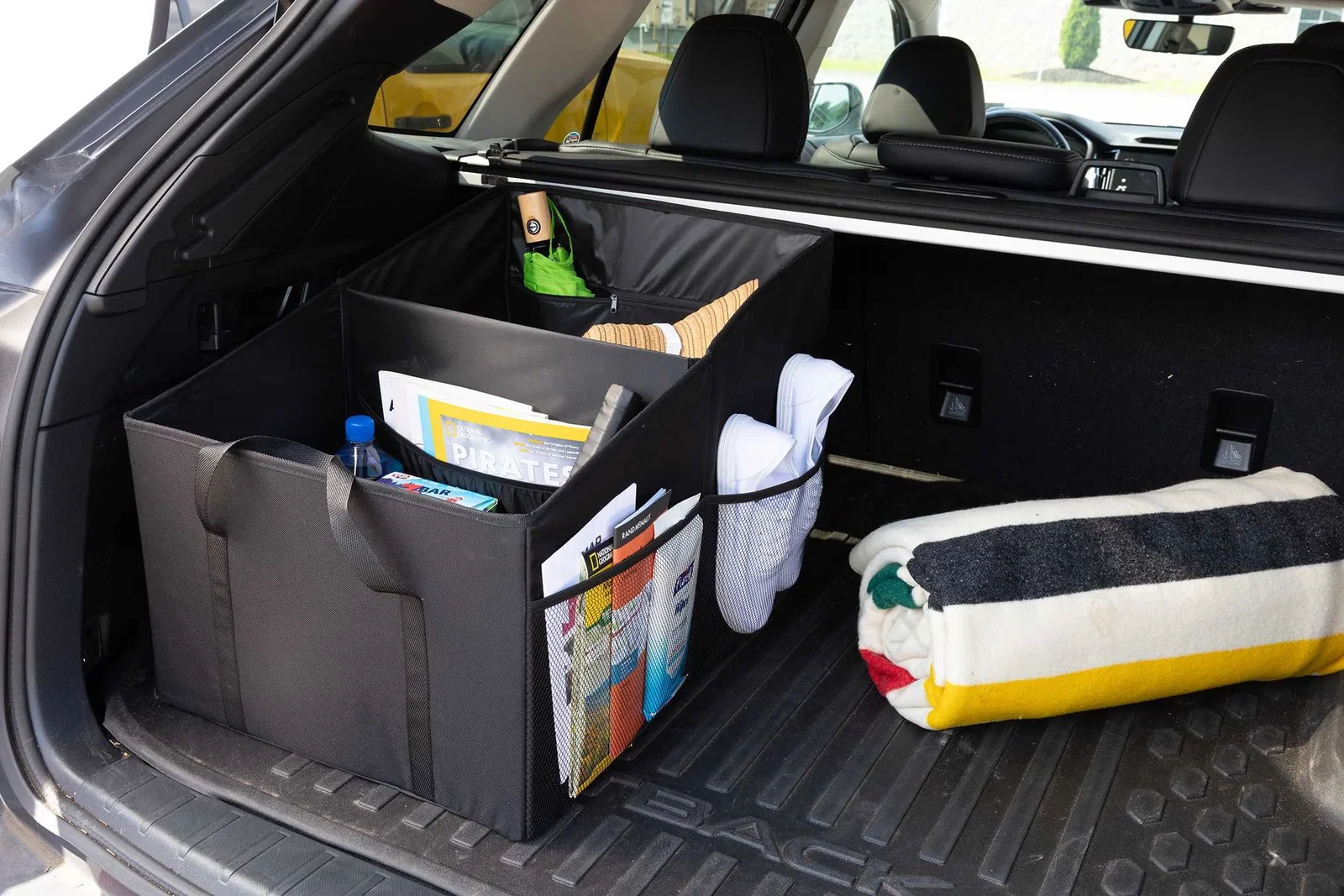 Recycled Trunk Organizer with Divider, Mesh Pockets & Carry Straps — view 3