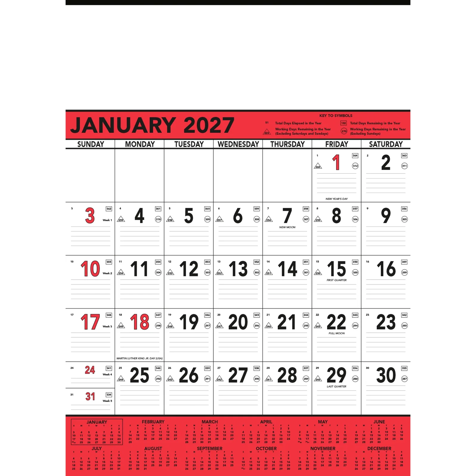 Commercial Planner Wall Calendar: Red & Black 2025, 1 Color Imprint — view 3